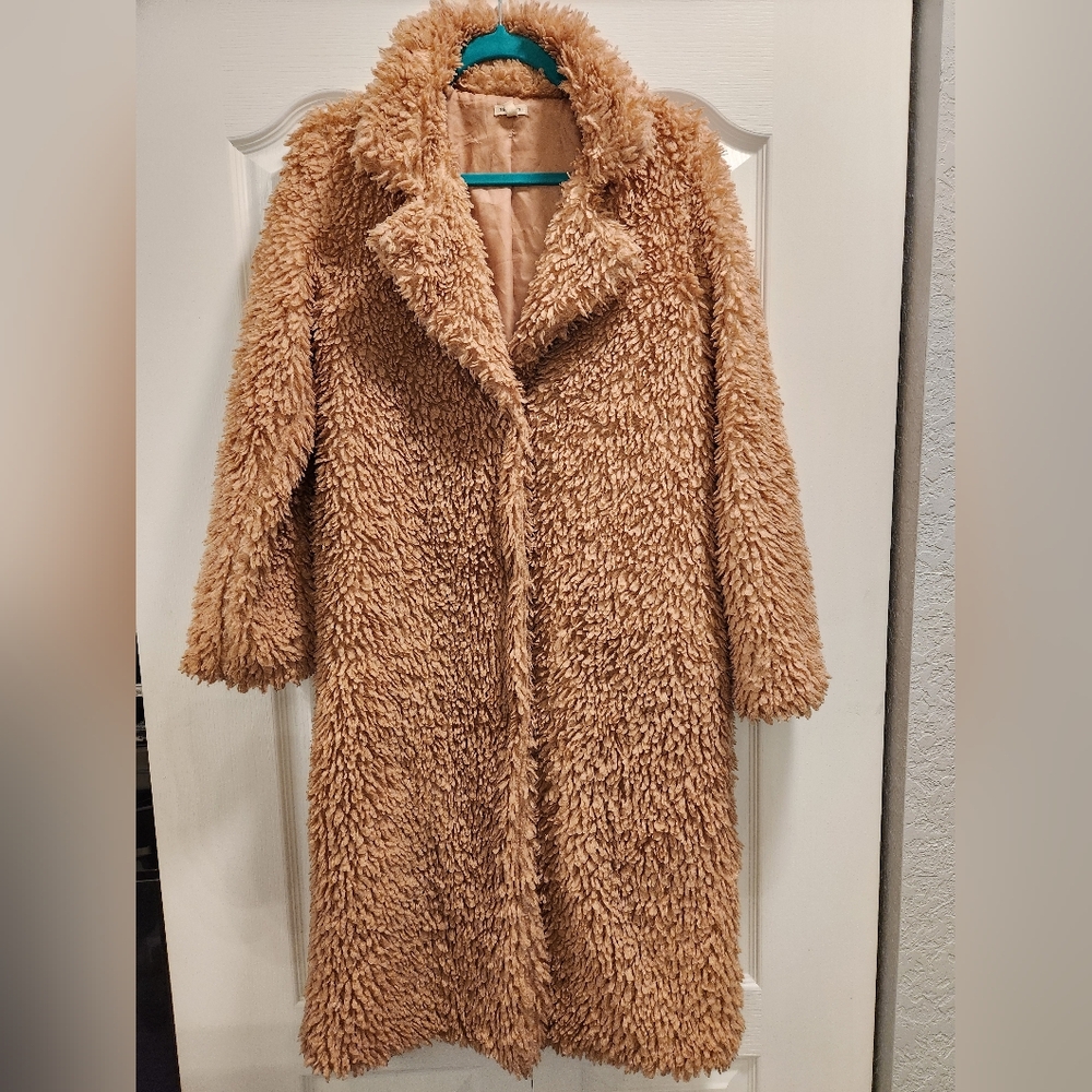 Women's Rose Pink Faux Fur Furry Winter Warm Coat In Small / Medium